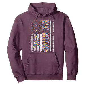 Be Kind Autism Hoodie USA flag Autistic Support TS10 Maroon Print Your Wear