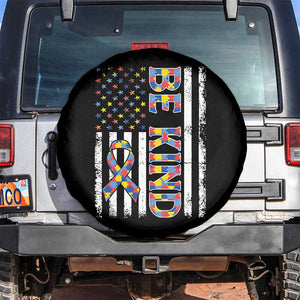 Be Kind Autism Spare Tire Cover USA flag Autistic Support TS10 No hole Black Print Your Wear