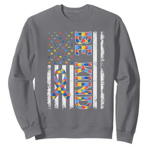 Be Kind Autism Sweatshirt USA flag Autistic Support TS10 Charcoal Print Your Wear