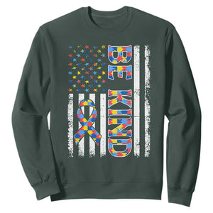 Be Kind Autism Sweatshirt USA flag Autistic Support TS10 Dark Forest Green Print Your Wear
