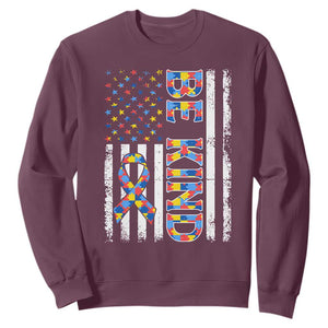Be Kind Autism Sweatshirt USA flag Autistic Support TS10 Maroon Print Your Wear