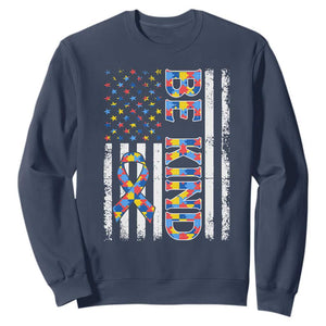 Be Kind Autism Sweatshirt USA flag Autistic Support TS10 Navy Print Your Wear