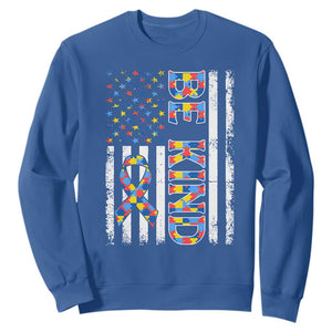 Be Kind Autism Sweatshirt USA flag Autistic Support TS10 Royal Blue Print Your Wear