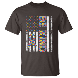 Be Kind Autism T Shirt USA flag Autistic Support TS10 Dark Chocolate Print Your Wear