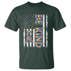 Be Kind Autism T Shirt USA flag Autistic Support TS10 Dark Forest Green Print Your Wear