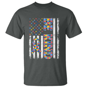 Be Kind Autism T Shirt USA flag Autistic Support TS10 Dark Heather Print Your Wear