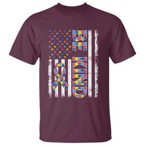 Be Kind Autism T Shirt USA flag Autistic Support TS10 Maroon Print Your Wear
