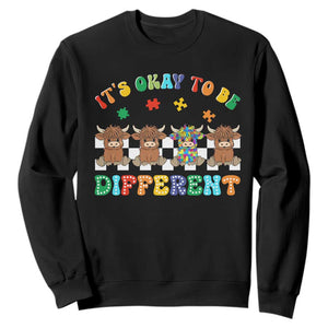 Its Okay To Be Different Autism Awareness Sweatshirt Autistic Cow Positivity Vibe TS10 Black Print Your Wear
