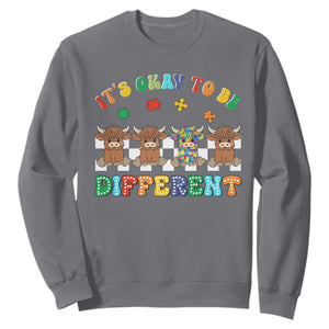 Its Okay To Be Different Autism Awareness Sweatshirt Autistic Cow Positivity Vibe TS10 Charcoal Print Your Wear