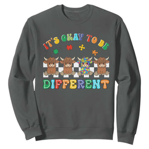 Its Okay To Be Different Autism Awareness Sweatshirt Autistic Cow Positivity Vibe TS10 Dark Heather Print Your Wear