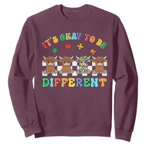 Its Okay To Be Different Autism Awareness Sweatshirt Autistic Cow Positivity Vibe TS10 Maroon Print Your Wear