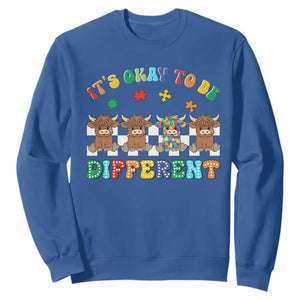 Its Okay To Be Different Autism Awareness Sweatshirt Autistic Cow Positivity Vibe TS10 Royal Blue Print Your Wear
