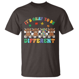 Its Okay To Be Different Autism Awareness T Shirt Autistic Cow Positivity Vibe TS10 Dark Chocolate Print Your Wear