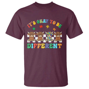Its Okay To Be Different Autism Awareness T Shirt Autistic Cow Positivity Vibe TS10 Maroon Print Your Wear