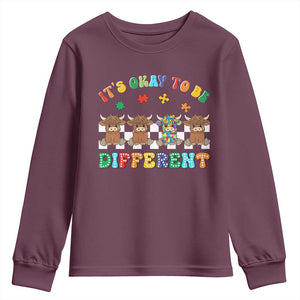 Its Okay To Be Different Autism Awareness Youth Sweatshirt Autistic Cow Positivity Vibe TS10 Maroon Print Your Wear