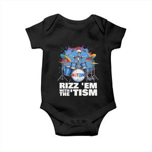 Autism Skeleton Meme Baby Onesie Rizz Em With The Tism Meme Autistic Drummer TS10 Black Print Your Wear