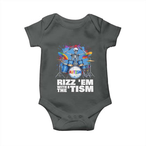 Autism Skeleton Meme Baby Onesie Rizz Em With The Tism Meme Autistic Drummer TS10 Dark Heather Print Your Wear