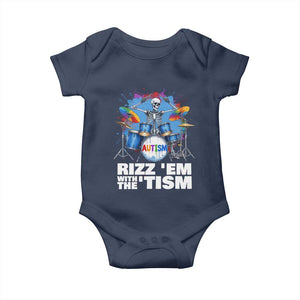 Autism Skeleton Meme Baby Onesie Rizz Em With The Tism Meme Autistic Drummer TS10 Navy Print Your Wear