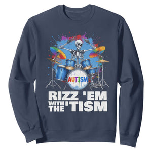 Autism Skeleton Meme Sweatshirt Rizz Em With The Tism Meme Autistic Drummer TS10 Navy Print Your Wear