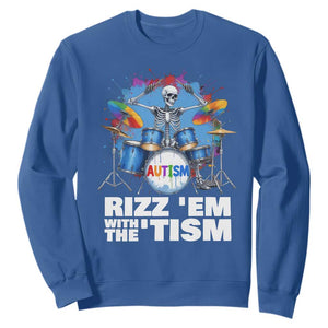 Autism Skeleton Meme Sweatshirt Rizz Em With The Tism Meme Autistic Drummer TS10 Royal Blue Print Your Wear
