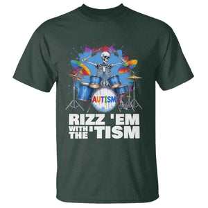 Autism Skeleton Meme T Shirt Rizz Em With The Tism Meme Autistic Drummer TS10 Dark Forest Green Print Your Wear