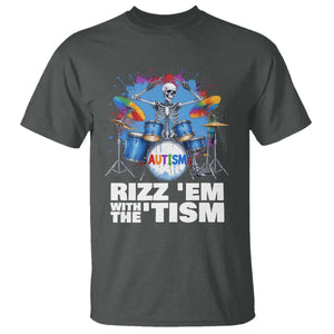 Autism Skeleton Meme T Shirt Rizz Em With The Tism Meme Autistic Drummer TS10 Dark Heather Print Your Wear