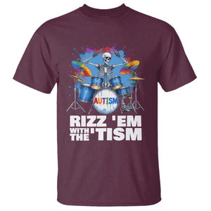 Autism Skeleton Meme T Shirt Rizz Em With The Tism Meme Autistic Drummer TS10 Maroon Print Your Wear