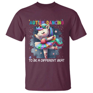 Autism Awareness Unicorn T Shirt Ballet Dancing To A Different Beat TS10 Maroon Print Your Wear