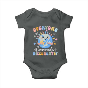 Autism Awareness Sped Teacher Baby Onesie Everyone Communicates Differently TS10 Dark Heather Print Your Wear