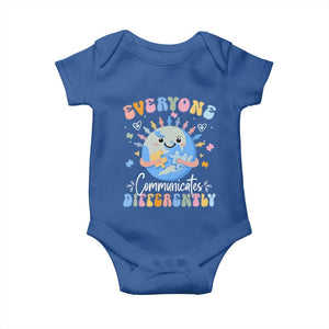 Autism Awareness Sped Teacher Baby Onesie Everyone Communicates Differently TS10 Royal Blue Print Your Wear