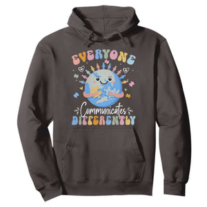 Autism Awareness Sped Teacher Hoodie Everyone Communicates Differently TS10 Dark Chocolate Print Your Wear