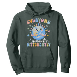 Autism Awareness Sped Teacher Hoodie Everyone Communicates Differently TS10 Dark Forest Green Print Your Wear