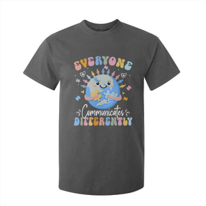 Autism Awareness Sped Teacher T Shirt For Kid Everyone Communicates Differently TS10 Dark Heather Print Your Wear