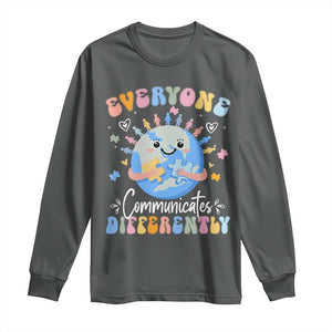 Autism Awareness Sped Teacher Long Sleeve Shirt Everyone Communicates Differently TS10 Dark Heather Print Your Wear