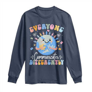 Autism Awareness Sped Teacher Long Sleeve Shirt Everyone Communicates Differently TS10 Navy Print Your Wear