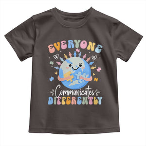 Autism Awareness Sped Teacher Toddler T Shirt Everyone Communicates Differently TS10 Dark Chocolate Print Your Wear