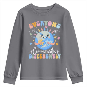 Autism Awareness Sped Teacher Youth Sweatshirt Everyone Communicates Differently TS10 Charcoal Print Your Wear