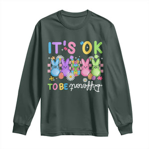 Its Okay To Be Different Long Sleeve Shirt Bunny Puzzle Autism Awareness Easter TS10 Dark Forest Green Print Your Wear