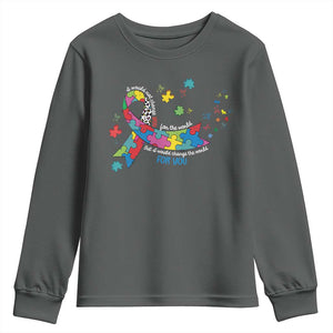 Autism Awareness Coquette Bow Youth Sweatshirt Special Education Teacher TS10 Dark Heather Print Your Wear