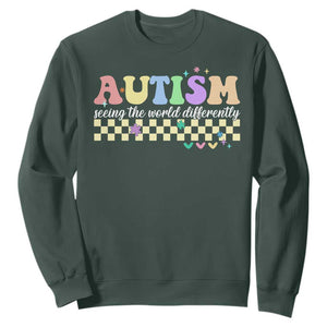 Autism Acceptance Month Sweatshirt Seeing the World Differently TS10 Dark Forest Green Print Your Wear
