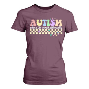 Autism Acceptance Month T Shirt For Women Seeing the World Differently TS10 Maroon Print Your Wear