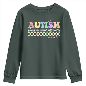 Autism Acceptance Month Youth Sweatshirt Seeing the World Differently TS10 Dark Forest Green Print Your Wear