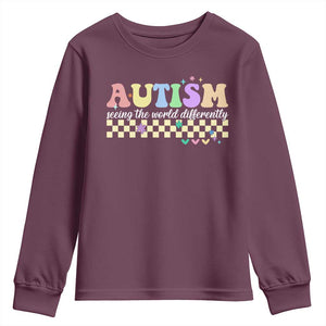 Autism Acceptance Month Youth Sweatshirt Seeing the World Differently TS10 Maroon Print Your Wear