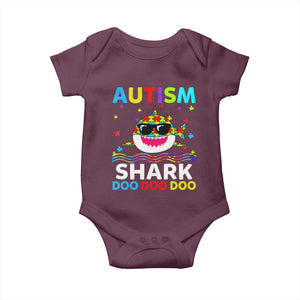 Funny Autism Shark Baby Onesie Puzzle Piece Autistic Mom Dad Sped Teacher TS10 Maroon Print Your Wear