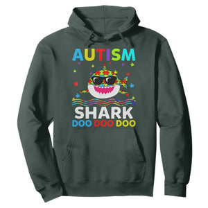Funny Autism Shark Hoodie Puzzle Piece Autistic Mom Dad Sped Teacher TS10 Dark Forest Green Print Your Wear