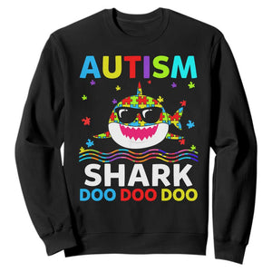 Funny Autism Shark Sweatshirt Puzzle Piece Autistic Mom Dad Sped Teacher TS10 Black Print Your Wear