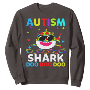Funny Autism Shark Sweatshirt Puzzle Piece Autistic Mom Dad Sped Teacher TS10 Dark Chocolate Print Your Wear