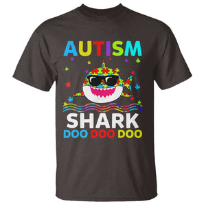 Funny Autism Shark T Shirt Puzzle Piece Autistic Mom Dad Sped Teacher TS10 Dark Chocolate Print Your Wear