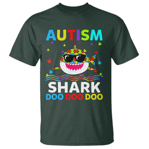 Funny Autism Shark T Shirt Puzzle Piece Autistic Mom Dad Sped Teacher TS10 Dark Forest Green Print Your Wear