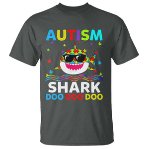 Funny Autism Shark T Shirt Puzzle Piece Autistic Mom Dad Sped Teacher TS10 Dark Heather Print Your Wear